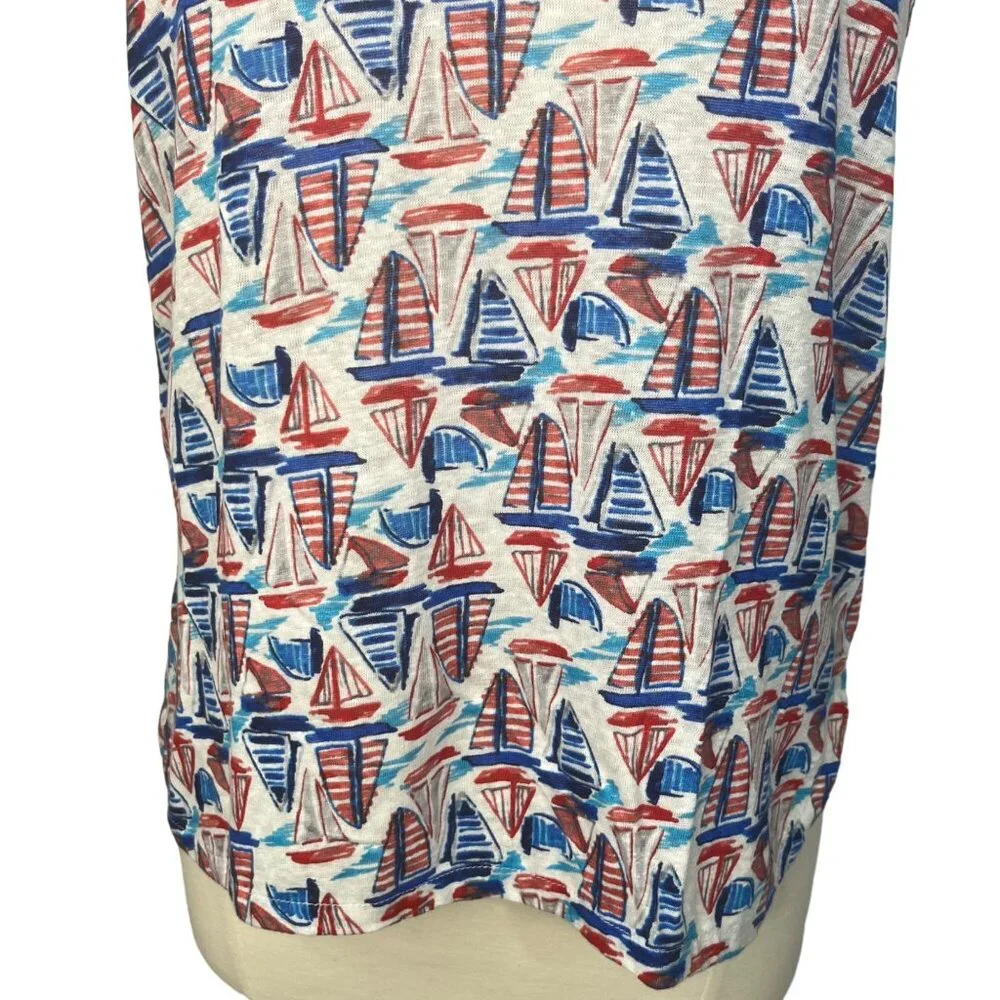 Willi Smith Linen Tank Top Small Red White Blue Sleeveless Patriotic Summer Boat - Picture 4 of 9